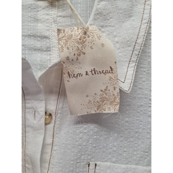 NWT Hem & Thread Women Button Up Top Beige Womens Size Small Minimalist Boho - Picture 3 of 8